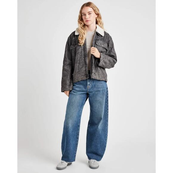 Splendid Women Charcoal Wash Kayden Sherpa Collar Quilted Boxy Jacket Size XL - Picture 5 of 5